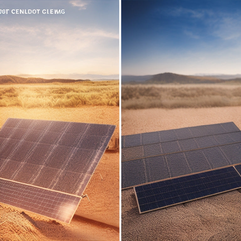An illustration of a solar panel with dirt and debris accumulation, alongside a split-screen comparison of the same panel after various cleaning methods: soft-bristle brush, water spray, and microfiber cloth.
