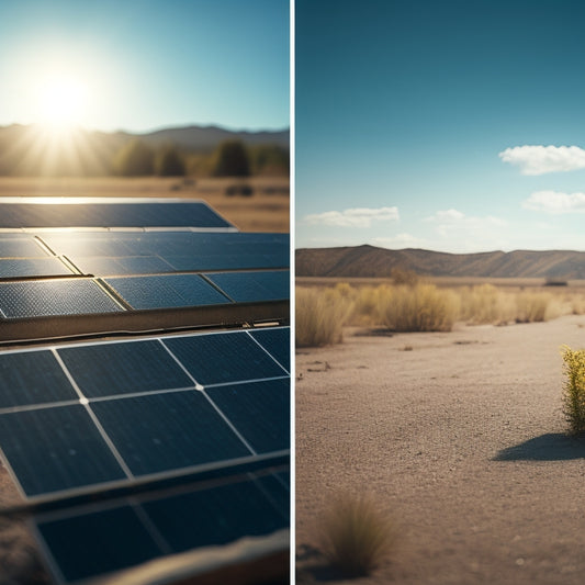 A sunny day with a split-screen comparison: dirty solar panels with grime and debris versus sparkling clean panels, with a subtle sparkle effect and a slight glow around the clean ones.
