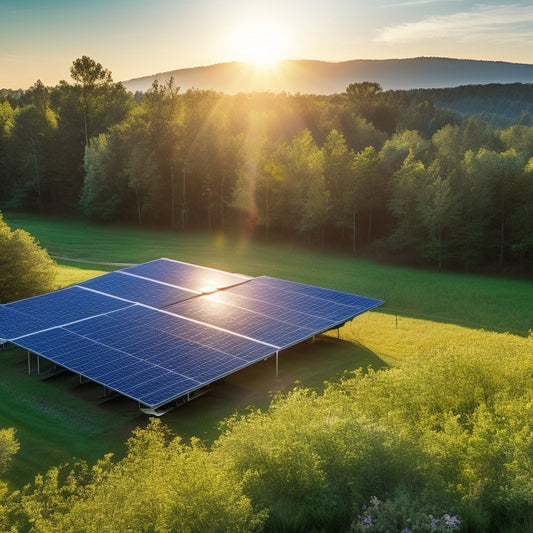 A vibrant landscape featuring solar panels glistening under the sun, surrounded by lush greenery. In the foreground, a modern battery storage unit blends seamlessly with nature, symbolizing a sustainable energy future.