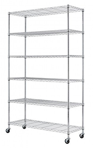 SafeRacks NSF 6-Tier Wire Shelving Rack with Wheels, Zinc, 18