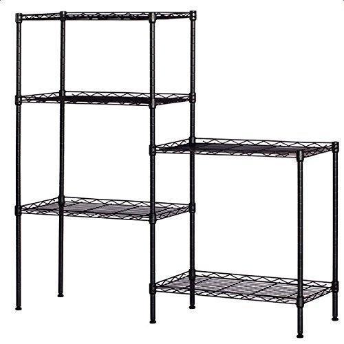 Detailorpin Changeable Assembly Floor Standing Carbon Steel Storage Rack Multipurpose Shelf Display Rack for Kitchen Garage Bedroom Storage Display Shelves(US Stock) (Black)