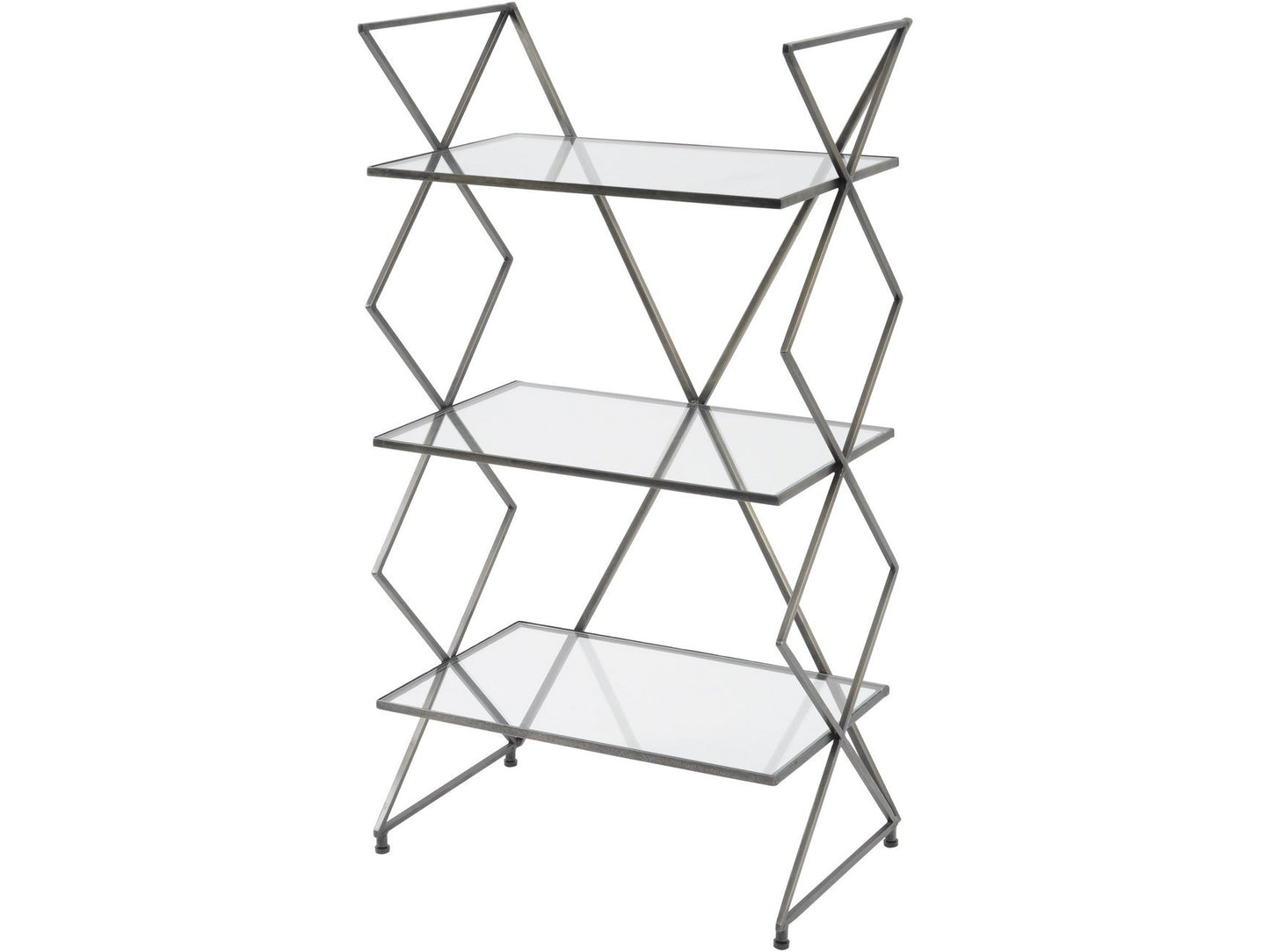 Bossa Three Tier Antique Silver Cross Frame Iron Shelving Unit