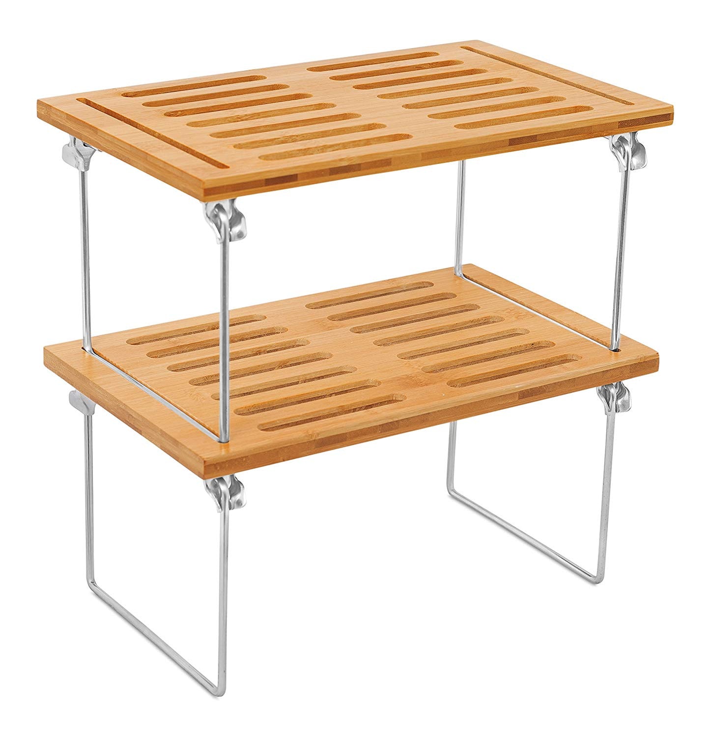 Internet’s Best Stacking Utility Shelf | Bamboo | 2 Shelves | Kitchen Cabinet Closet Organizer and Storage | Small