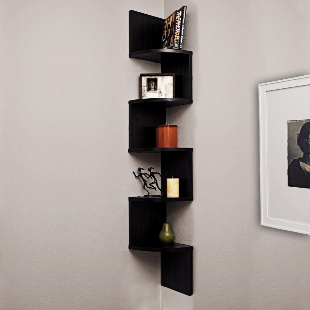 Alpha Corner Wall Mount Shelf Unit Zigzag Shape - Classic Wenge