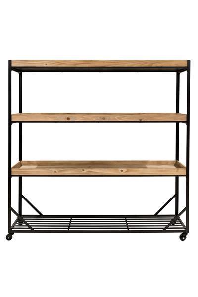 Marie French Country Shelving Unit Shabby Chic Distressed Wood With Castor Wheels