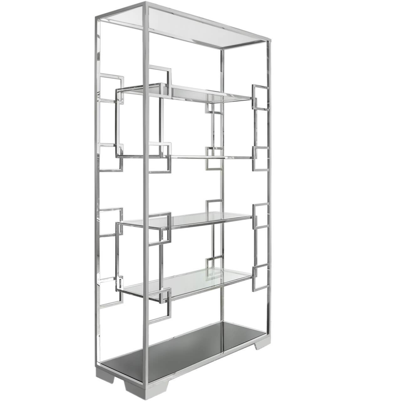 Glass Shelving Unit with Polished Steel frame