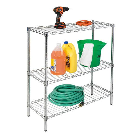 3-Tier Adjustable Shelving Unit with 200-lb Shelf Capacity, Chrome