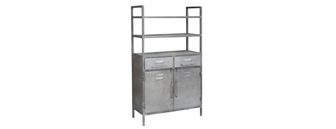 Industrial Styled Shelving Unit with 2 Drawers & 2 Doors