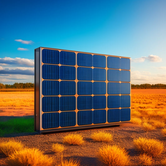An illustration of a sleek, modern solar panel array connected to a state-of-the-art battery bank, with efficient charging circuits and monitoring systems in the background.