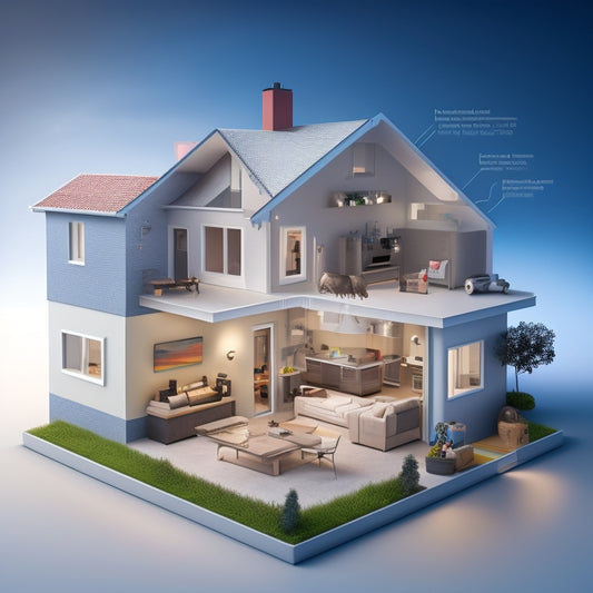 An illustration of a house with various rooms, each containing different battery-powered devices (e.g., smartphone, laptop, vacuum, toys) with visible battery icons, surrounded by subtle hints of temperature, humidity, and age.