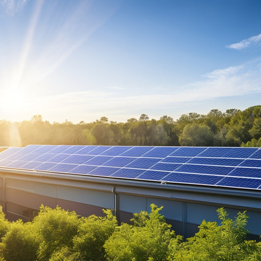 A vibrant solar panel installation on a sunny rooftop, showcasing sleek high-quality inverters with glowing indicators, surrounded by lush greenery and a clear blue sky, emphasizing efficiency and sustainability in renewable energy.