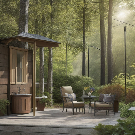 A sturdy outdoor mounting system, showcasing adjustable brackets, weather-resistant materials, and secure fasteners, set against a vibrant natural backdrop with sunlight filtering through trees, highlighting its durability and functionality.