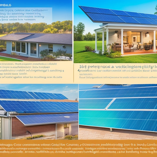 A split-screen illustration: a grid-tied solar panel array on a residential rooftop on the left, and a comprehensive infographic on the right, showcasing various installation components and their corresponding cost percentages.