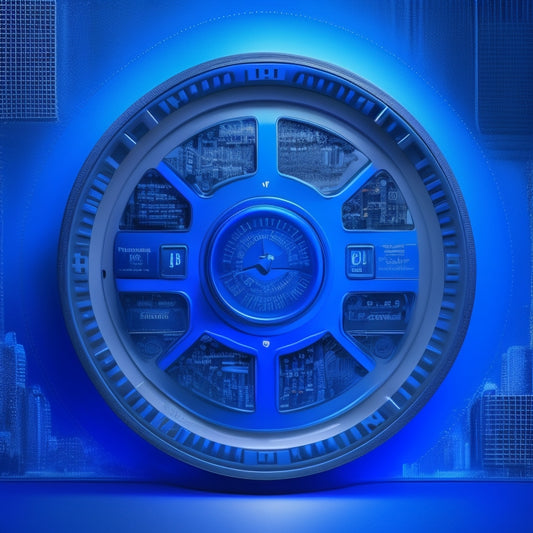 A dark blue background with a subtle grid pattern, featuring a stylized illustration of a deep cycle battery at the center, surrounded by various online retailer logos and icons in a circular formation.