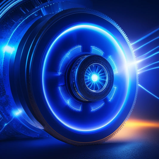 An abstract representation of a well-maintained energy system: interconnected gear wheels, shiny and clean, with sparks and light emanating from the center, surrounded by a faint, glowing aura, set against a dark blue background.