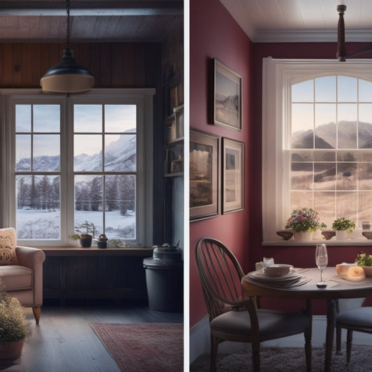 A split-screen illustration contrasting a cozy, well-insulated home with a warm glow, against a drafty, energy-wasting home with cold air escaping through cracks and worn-out windows.