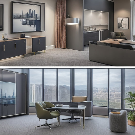 A split-screen image featuring a luxurious office with a sleek, high-end panel system on one side and a budget-friendly coworking space with a more affordable panel system on the other.
