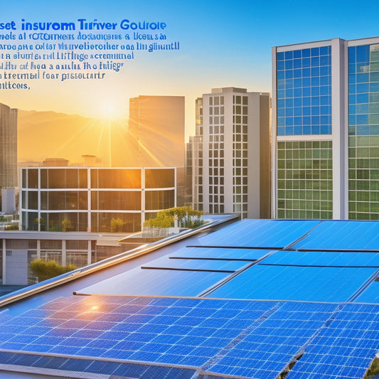A vibrant rooftop solar array glistens under the sun, surrounded by modern office buildings, with a graph overlay showing rising investment returns, while green plants thrive in the foreground, symbolizing sustainability and growth.