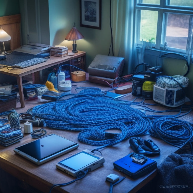 A messy room with tangled cords and dead devices transforms into a tidy space with a central home battery charging station, organized cables, and fully charged devices.