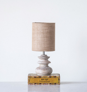 Bleached Mango Wood Table Lamp with Jute Shade - 13-1/2-in