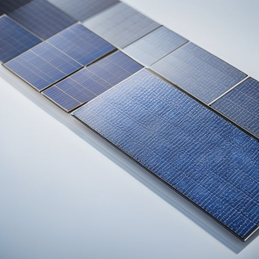 A close-up of several small, sleek solar panels in various sizes (10-20 cm) arranged on a white background, with subtle shadows and soft, natural lighting.