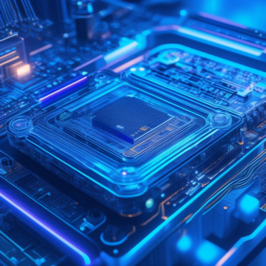 A futuristic, sleek illustration depicting a large, modern battery with glowing blue accents, surrounded by swirling electrons and ions, amidst a backdrop of circuit boards and microchips.