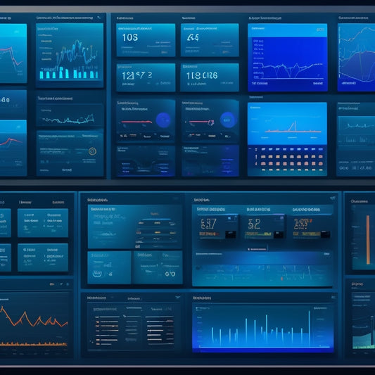 A split-screen image featuring 5-7 branded system monitoring dashboards with varying UI designs, graphs, and gauges, set against a dark, gradient-blue background with subtle circuit board patterns.