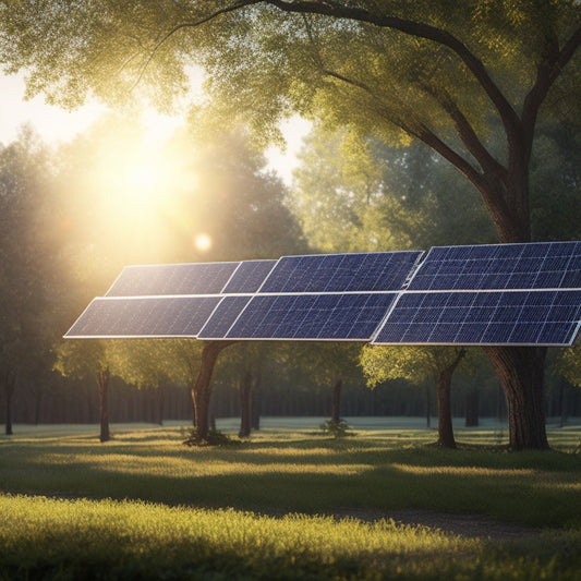An illustration of a solar panel array with some panels partially shaded by a tree's leafy branches, contrasted with unshaded panels, showcasing the impact of shade on energy output.