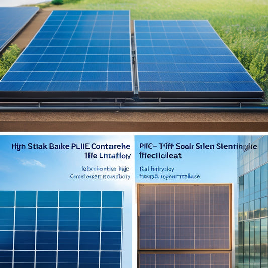 A side-by-side comparison of two solar panel types: sleek black monocrystalline panels glistening under the sun, contrasted with flexible, textured thin-film panels mounted on a vibrant green rooftop, showcasing their unique features and applications.