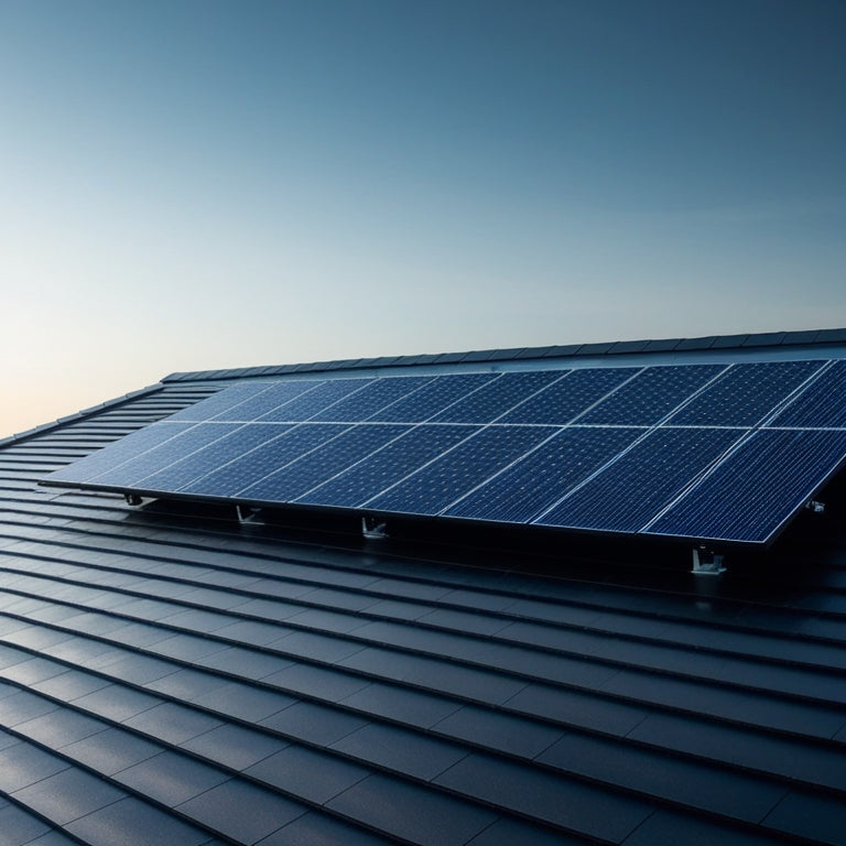 A sleek, modern rooftop with seamlessly integrated solar panels, blending seamlessly into the building's architecture, with a subtle gradient of blue sky in the background.