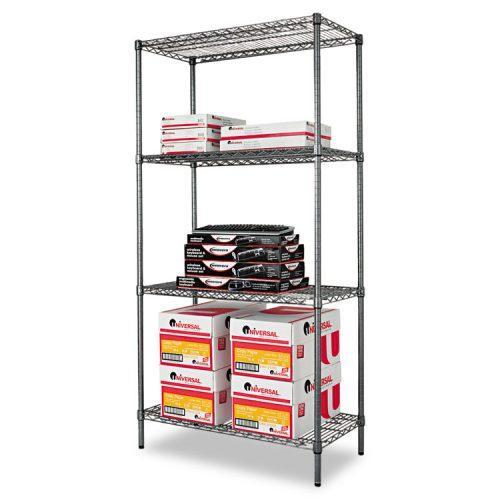 Alera® Wire Shelving Starter Kit, Four-Shelf, 36w x 18d x 72h, Black Anthracite