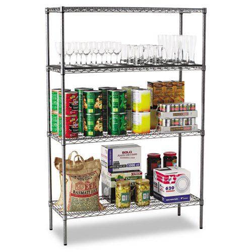 Alera® Wire Shelving Starter Kit, Four-Shelf, 48w x 18d x 72h, Black Anthracite