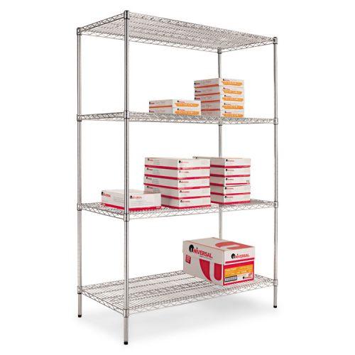 Alera® Industrial Heavy-Duty Wire Shelving Starter Kit, 4-Shelf, 48w x 24d x 72h,Silver