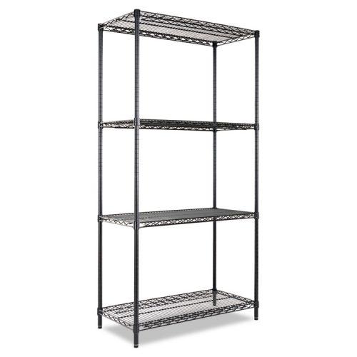 Alera® Industrial Heavy-Duty Wire Shelving Starter Kit, 4-Shelf, 36w x 18d x 72h, Black