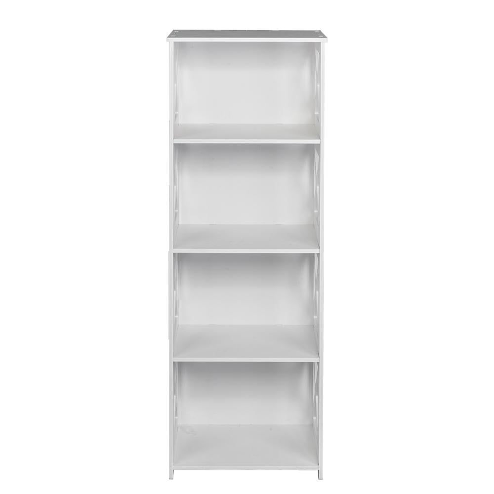 4-Shelf Shelving Unit Waterproof Modular Cross White Wooden Plastic Composite 4 Tier Shelving Unit Storage Shelf Bookcase Display Shelf for Bedroom Living Room Kitchen