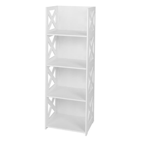 4-Shelf Shelving Unit White Wood & Plastic Storage Shelf Bookcase Shelf Bookcase Display Shelf for Bedroom Living Room Kitchen Office