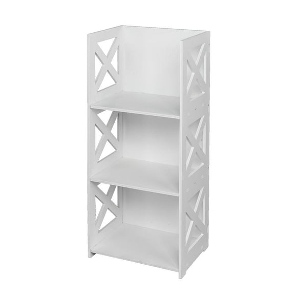3-Shelf Shelving Unit White Wood & Plastic Storage Shelf Bookcase Shelf Bookcase Display Shelf for Bedroom Living Room Kitchen Office