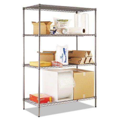 Alera® Wire Shelving Starter Kit, Four-Shelf, 48w x 24d x 72h, Black Anthracite