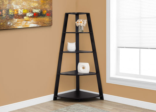 60"H CAPPUCCINO CORNER ACCENT ETAGERE BOOKCASE