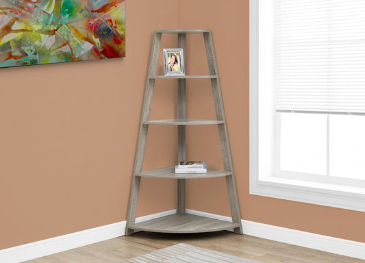 60"H DARK TAUPE CORNER ACCENT ETAGERE BOOKCASE