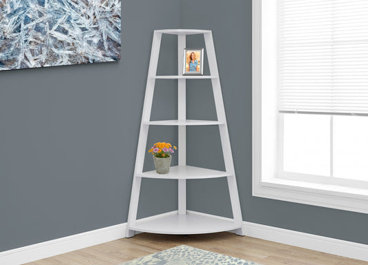 60"H WHITE CORNER ACCENT ETAGERE BOOKCASE