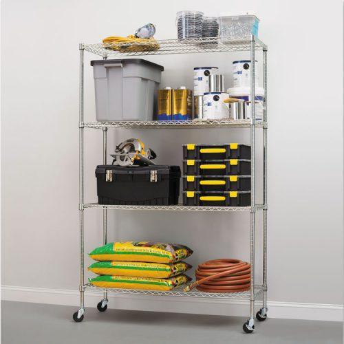 Alera® Complete Wire Shelving Unit w/Caster, Four-Shelf, 48 x 18 x 72, Silver