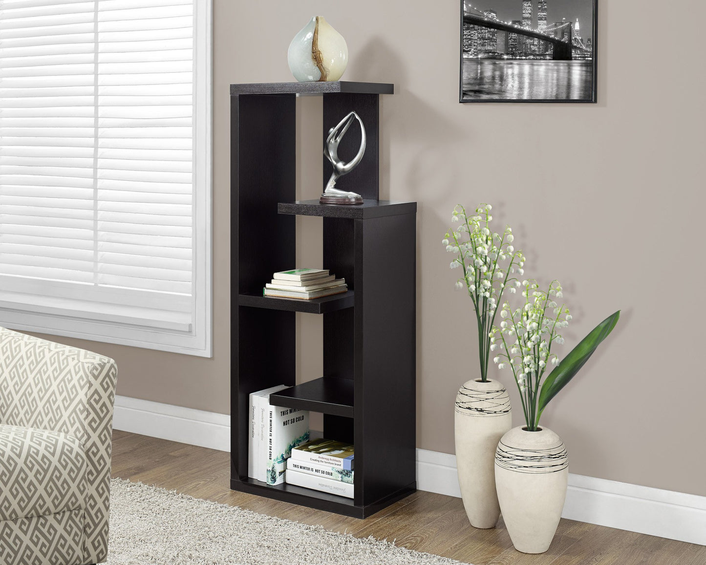 48"H CAPPUCCINO ACCENT DISPLAY UNIT BOOKCASE