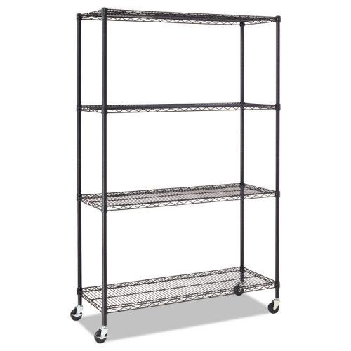 Alera® Complete Wire Shelving Unit w/Caster, Four-Shelf, 48 x 18 x 72, Black