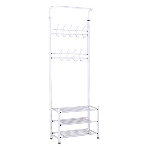 Berry Ave 3-Tier Coat Shoe Rack (White) Front Door Entryway Shelf and Closet Bedroom Organizer | Wide, Heavy-Duty Metal Storage Shelving Bench | Classic Home Decor