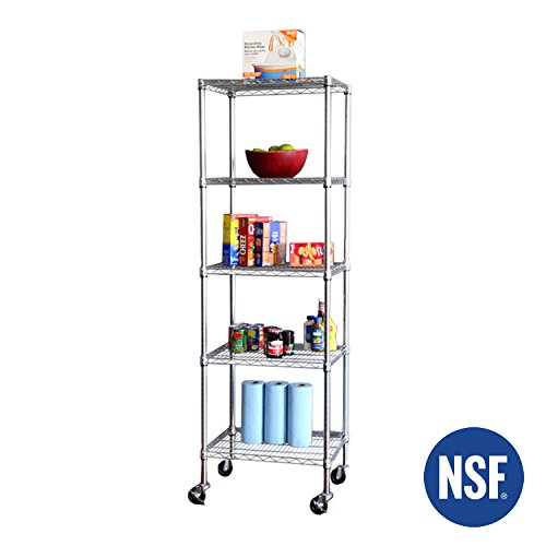 Seville Classics UltraDurable Commercial-Grade 5-Tier NSF-Certified Steel Wire Shelving with Wheels, 24" W x 18" D x 72" H, UltraZinc