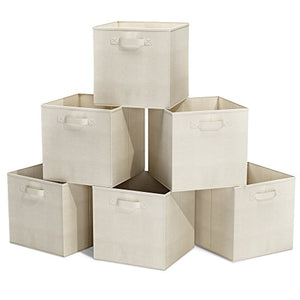 Home-Complete Beige Closet Organizer-Fabric Storage Basket Cubes Bins-6 Cubeicals Containers Drawers