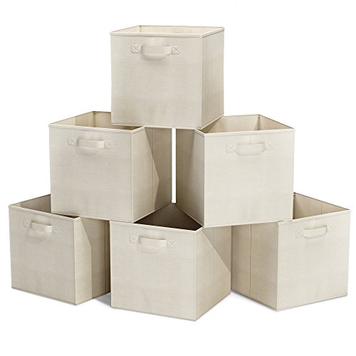 Home-Complete Beige Closet Organizer-Fabric Storage Basket Cubes Bins-6 Cubeicals Containers Drawers