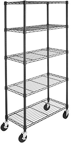AmazonBasics 5-Shelf Shelving Storage Unit on 4'' Wheel Casters, Metal Organizer Wire Rack, Black