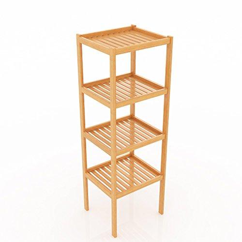 BATHWA Bamboo Bathroom Shelf 4-Tier Multifunctional Storage Standing Rack Shelving Unit Tower Free Organizer 43.7" Height